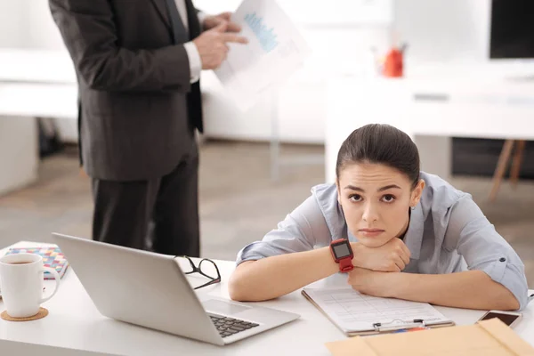 Photo of thoughtful female while looking at camera — Stock Photo, Image