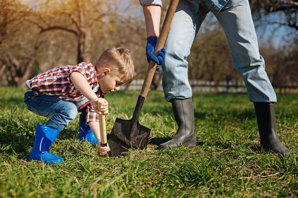 Scalato colpo di piccolo aiutante di famiglia in giardino — Foto Stock