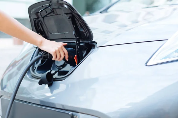 Delicate female hands holding an electrical nozzle