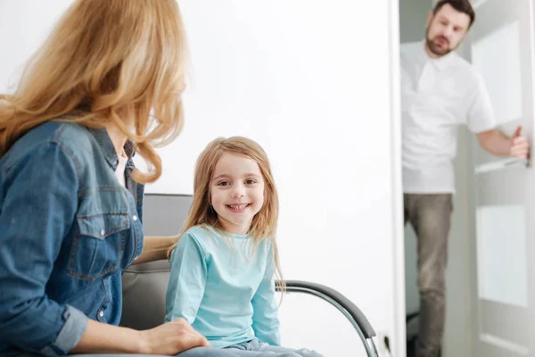 Excited pretty sweet girl meeting her doctor — Stock Photo, Image