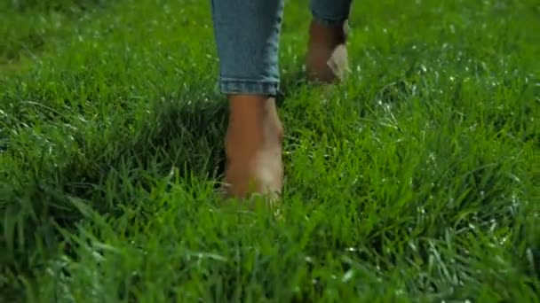 Närbild på fötter med African American girl walking — Stockvideo