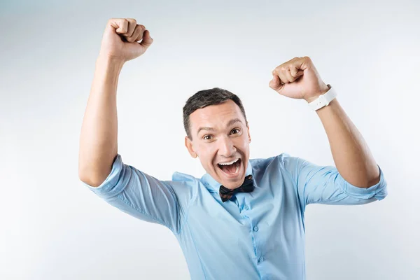 Happy jubilant man being overwhelmed — Stock Photo, Image