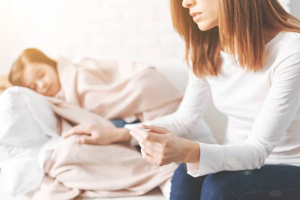 Little ill child sleeping on sofa — Stock Photo, Image