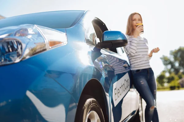 Selective focus of a blue car — Stock Photo, Image