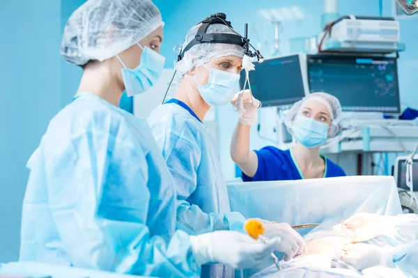 Trabalhadores médicos atentos olhando para o paciente — Fotografia de Stock