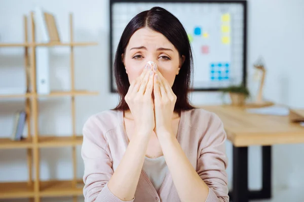Frustrated girl having running nose — Stock Photo, Image