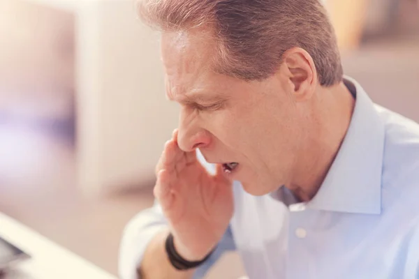 Sick mature man going to cough — Stock Photo, Image