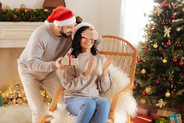 Loving husband making a surprise for his wife — Stock Photo, Image