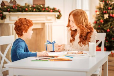 Sevgi dolu bir anne oğlu Noel hediye veriyor
