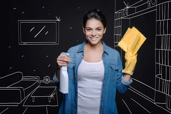 Mujer feliz limpiando la casa —  Fotos de Stock