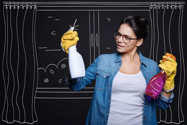 Agradable mujer diligente limpieza de su casa —  Fotos de Stock