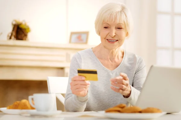 Amazing blonde female checking her finances — Stock Photo, Image