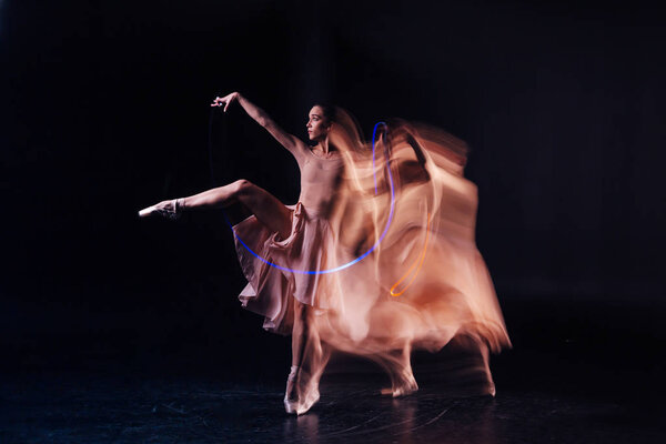 Professional female dancer getting ready to the performance