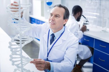 Bir Dna modeli dokunmadan güzel ciddi bilim adamı