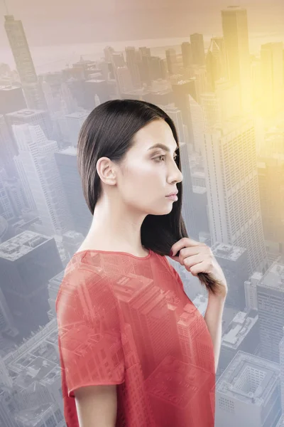 Ciddi esmer fotoğraf dokunaklı o saç profil