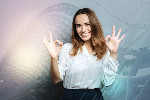 Delighted successful businesswoman feeling happy — Stock Photo, Image