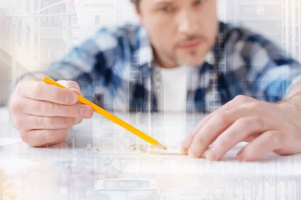 Close up of a pencil and a ruler — Stock Photo, Image