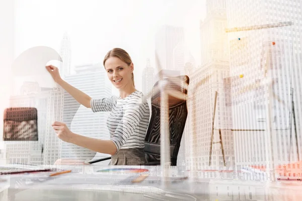 Positive female eco engineer working in the office — Stock Photo, Image