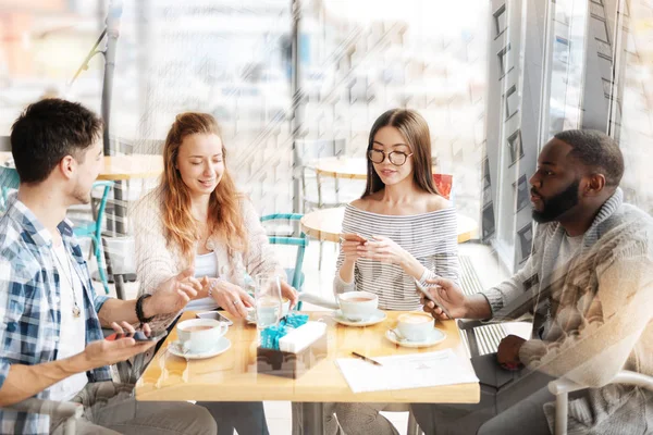 Positive colleagues having breakfast together — Stock Photo, Image