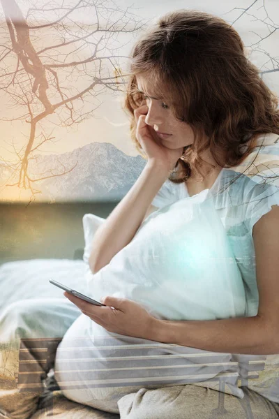 Disappointed woman sitting at home — Stock Photo, Image