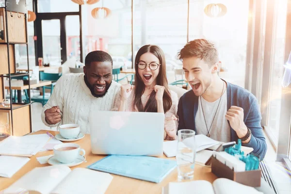 Glada kollegor att göra nävar uttryckte positivitet — Stockfoto