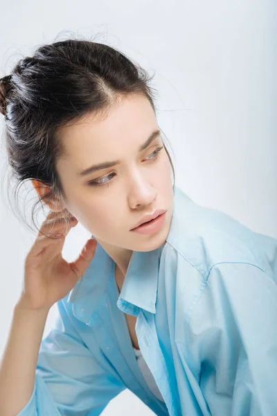 Beautiful pensive woman collecting thoughts — Stock Photo, Image