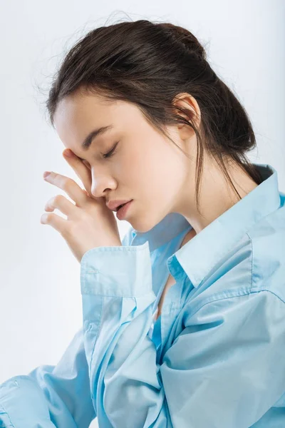 Cansada mulher exausta quer dormir — Fotografia de Stock