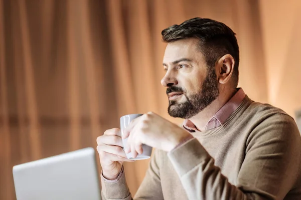 Guapo freelancer bebiendo su té — Foto de Stock