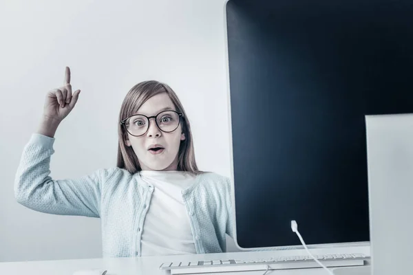 Funny girl getting excited while having good idea — Stock Photo, Image