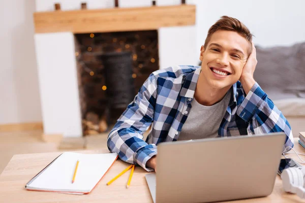 Happy teenager learning his lessons at home — Stock Photo, Image