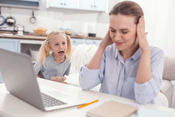 Blond little girl demanding candy — Stock Photo, Image