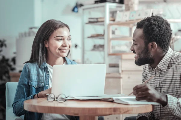 Positive handsome man looking at his friend — Stock Photo, Image