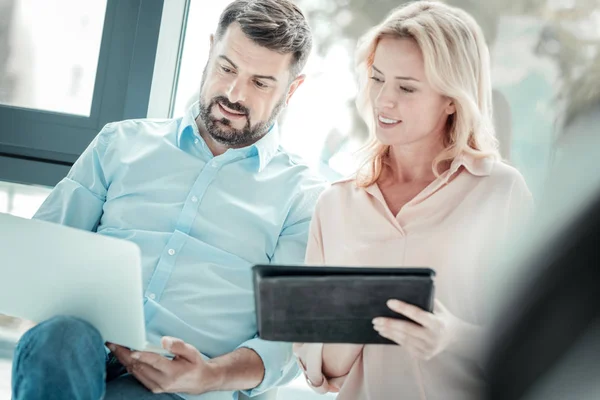 Attentive woman listening to her partner — Stock Photo, Image