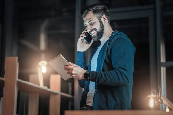 Positive IT guy having conversation