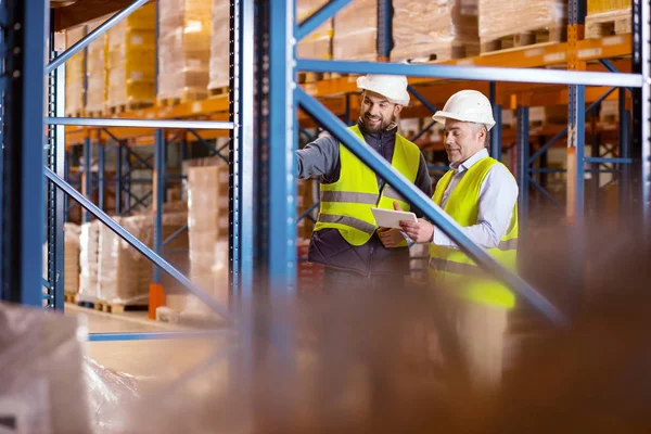 Vrolijke leuke collega's bespreken werk kwesties — Stockfoto