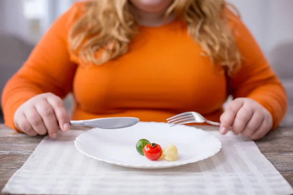 Mujer con sobrepeso que sigue una dieta saludable — Foto de Stock