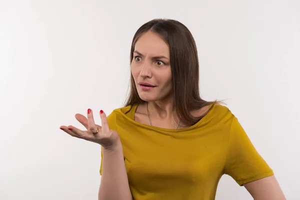 Agradable mujer emocional gesticulante —  Fotos de Stock