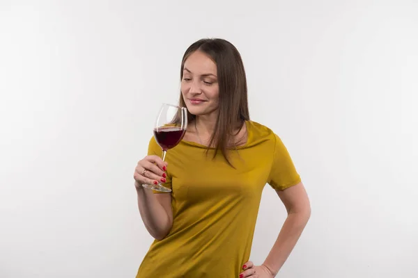 Joyful nice woman drinking wine — Stock Photo, Image