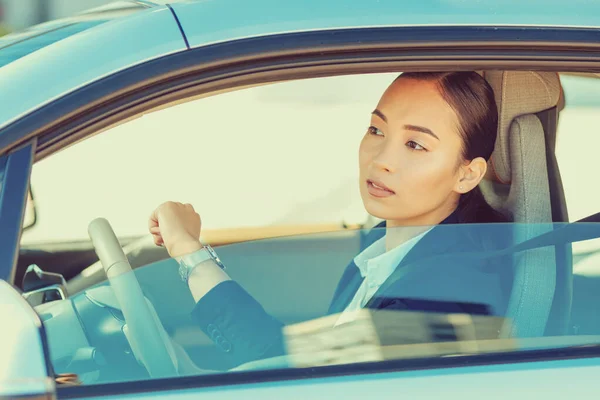 Delighted brunette woman being seep in thoughts — Stock Photo, Image