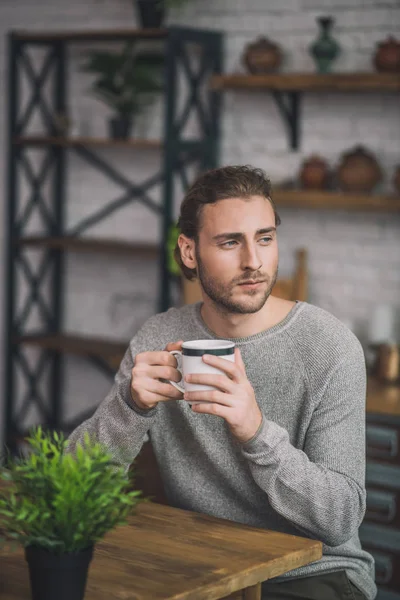 Young bearded handsome man in grey looking relaxed — 스톡 사진