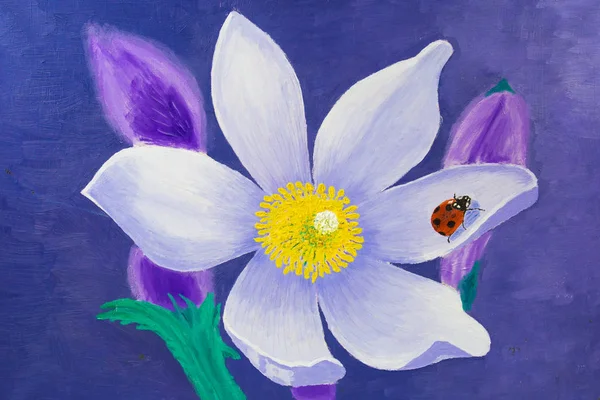 Witte Lotus Bloem Met Mooie Rode Lieveheersbeestje Het Voorjaar Zonlicht — Stockfoto