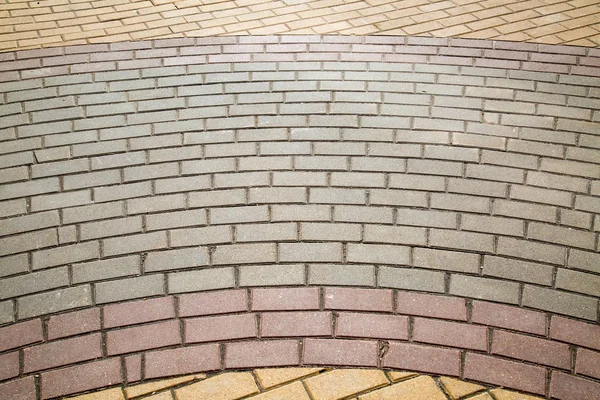 View Sidewalk Paved Rectangular Paving Stones Semicircle Yellow Lilac Gray — Stock Photo, Image