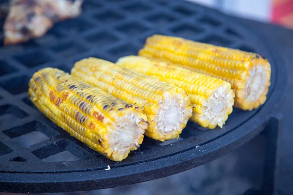 Ears Corn Baked Grill Selective Focus Food Drink — Stock Photo, Image
