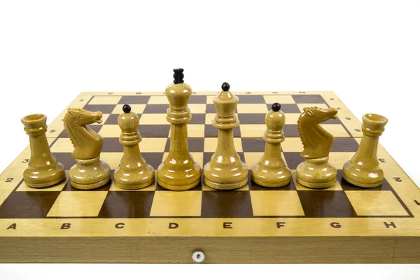Chessboard One Row White Pieces Isolated White Background Hobbies Sports — Stock Photo, Image