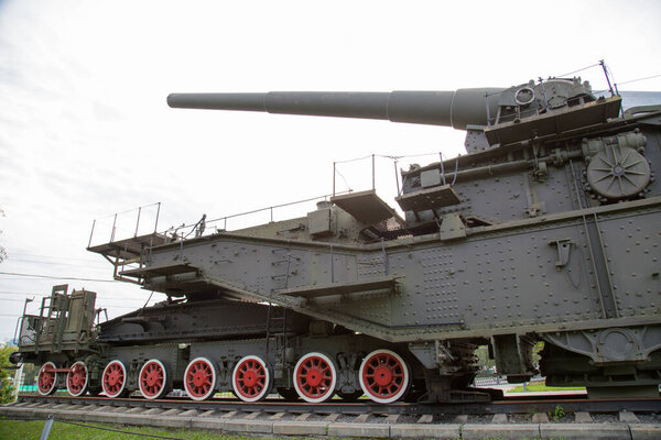 Installation-conveyor naval railway artillery  with 305mm gun, USSR. Military equipment of the Second world war.