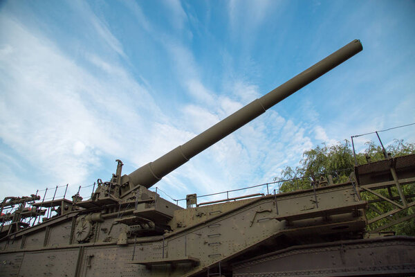 The barrel of the gun installation-the marine railway artillery Transporter TM-3-12 caliber 305 mm, USSR. Military equipment of the Second world war.