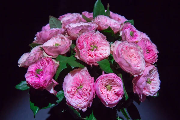 Bouquet Rose Rosa Pesca Arancione Sfondo Scuro Concentrazione Selettiva Agricoltura — Foto Stock