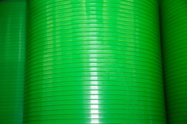 Green Plastic Tanks Stacked Vertical Stack Construction Repair Household Utensils — Stock Photo, Image