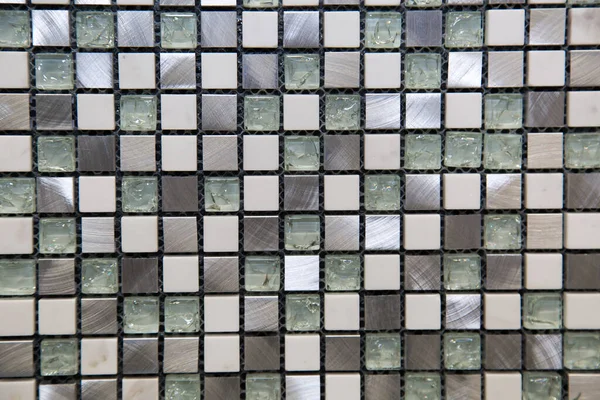 Mosaico Vidro Pedra Cor Azul Cinza Branco Forma Pequenos Quadrados — Fotografia de Stock