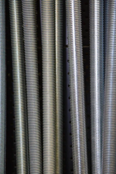 Ansicht Der Verzinkten Gewindestollen Aus Stahl Schöner Gewindestruktur Konstruktion Metrischen — Stockfoto